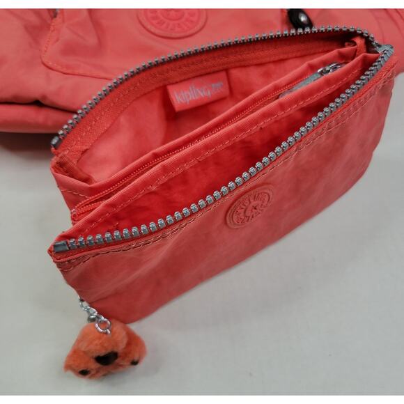 Kipling Salmon Pink Nylon Zipper Crossbody Bag Matching Purse & Marlo Monkey Key - Picture 16 of 16